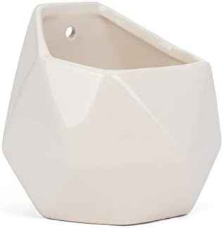 Milltown Merchants Succulent Wall Planters - White Ceramic Mounted Planters - Succulent Pots - Hanging Vases for Living Wall (1 Pack/Geometric/White)