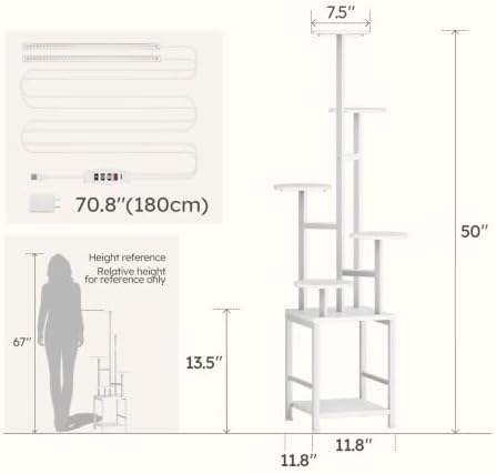 Homsorout Plant Stand Indoor with Grow Light, 6-Tiered Tall Plant