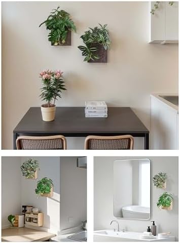 Wood Wall Hanging Plants Decor Indoor,Small Fake Plants Natural