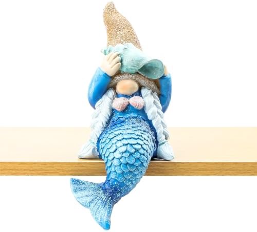 Mermaid Gnome Statue Garden Decor,Beach Gnomes Figurine for Outdoor Indoor
