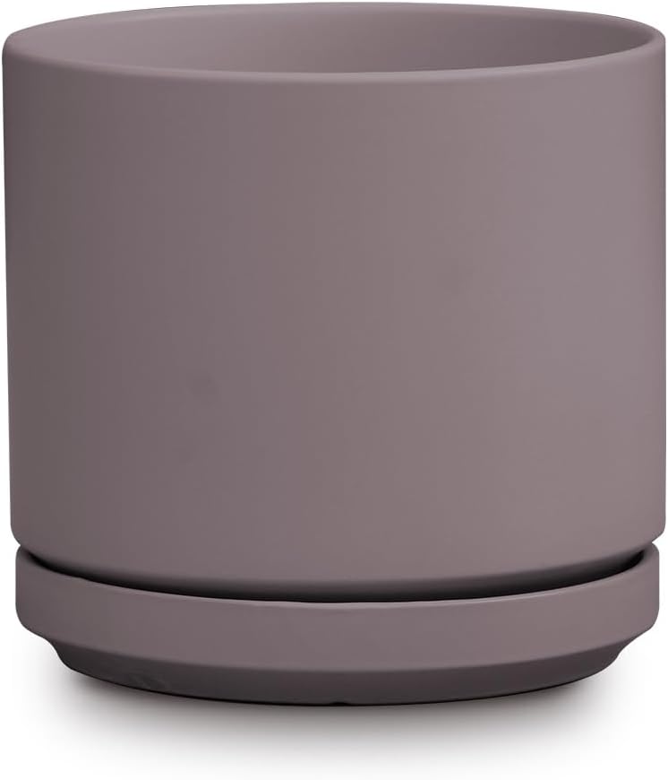 Ceramic Mid Modern Planter Pots with Detached Saucer - Indoor/Outdoor Plant Pots with Drainage Hole