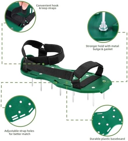 Ohuhu Lawn Aerator Shoes with Hook & Loop Straps, All New Unique Design Free-Installation Heavy Duty Spiked Aerating Sandals, One-Size-Fits-All for Yard Patio Lawn Garden