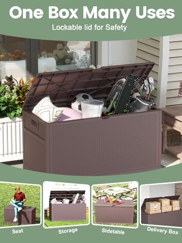 ZYJOYY 100 Gallon Waterproof Large Resin Deck Box, Indoor Outdoor