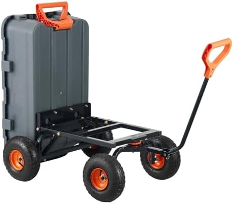 Garden Dump Cart, 800 Lbs Heavy Duty Utility Wagon with 10 inch Tires, Poly Steel Frame, 2-in-1 Handle, Easy Dump Wheelbarrow for Yard, Farm, Outdoor