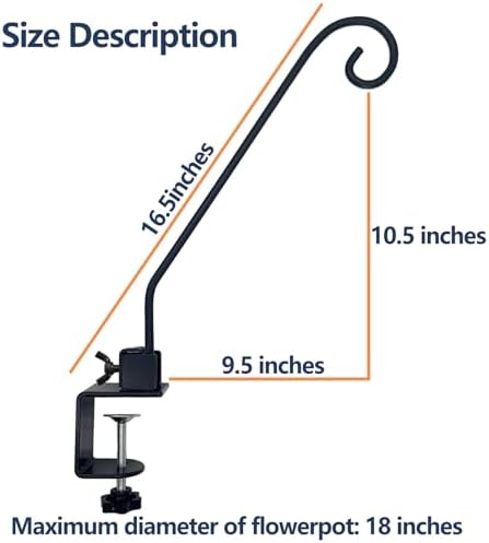 Heavy Duty Deck Hook,Courtyard Decoration,Pole 16.5”Long Metal Deck Railing Hooks for Hanging Bird Feeders,Planters,Suet Baskets,Lanterns,Wind Chimes,Clamp Mounted,Under 18 LBS(2 Pack)
