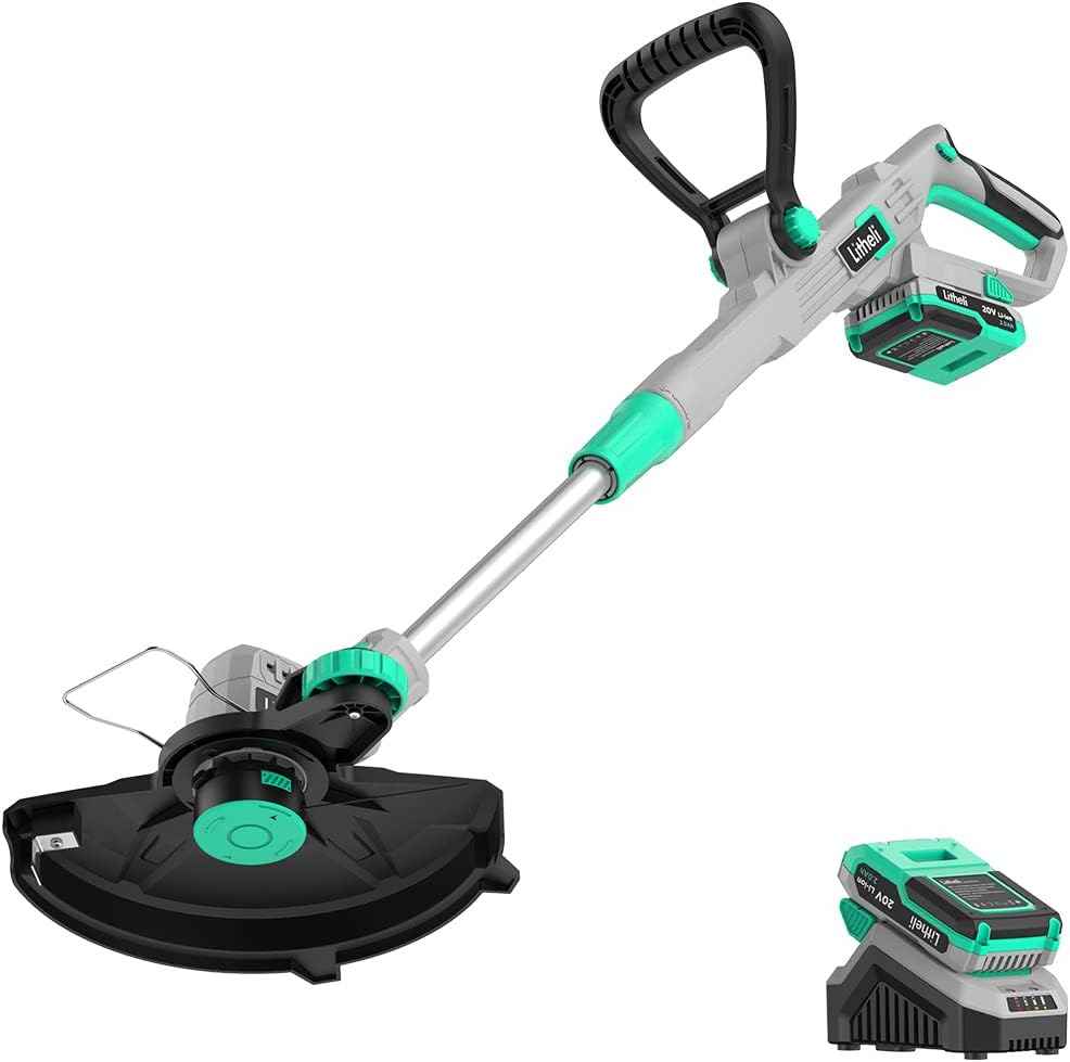 Litheli 12.1 Inch Cordless String Trimmer/Edger, 20V Weed Wacker Eater Battery Powered Grass Trimmer with Auto-Feed for Lawn Trimming/Edging, with 2.0Ah Battery and Charger Included