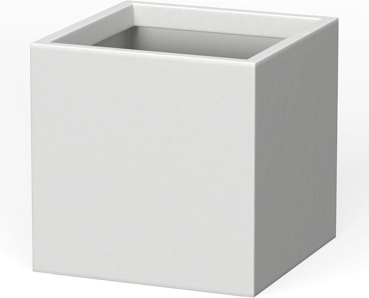 Kante 12 Inch Square Concrete Planter for Outdoor Indoor Home Patio Garden, Large Plant Pot with Drainage Hole and Rubber Plug, Pure White
