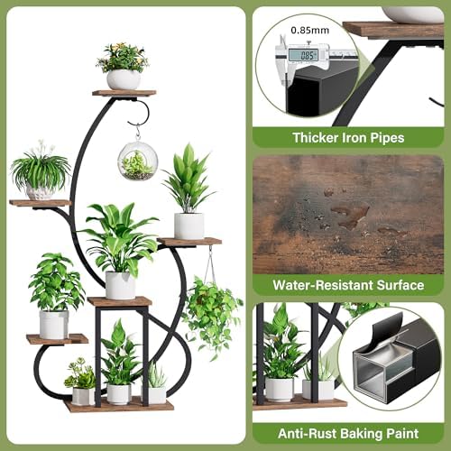 Metal Curved Shaped 6 Tier Corner Plant Stand with Grow Lights, 47"