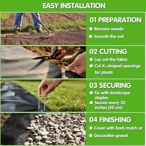 EXTRAEASY Non-Woven Weed Barrier Fabric, 3ft x 50ft, Easy Install & Breathable Ground Cover - Landscape Fabric for Gardens, Flower Beds, Mulch & Professional Weed Control