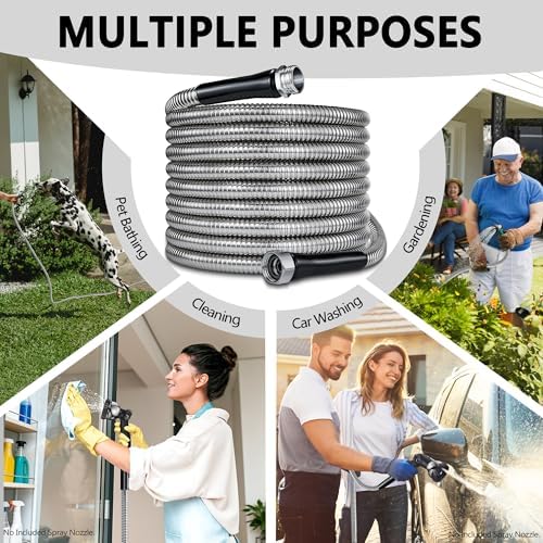 100ft Garden Hsoe - 2026 New 304 Stainless Steel Garden Hose with 3/4'' Fittings – Lightweight, Durable, and Kink-Free, Metal Water Hoses for Gardening