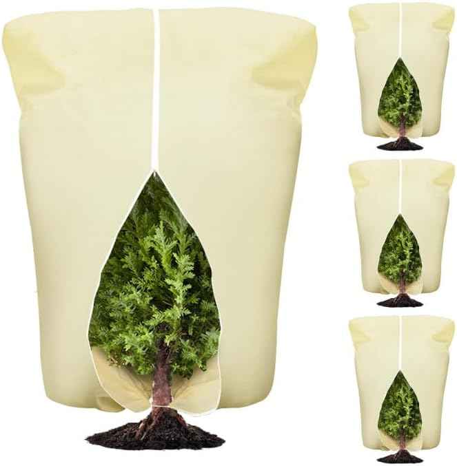 4 Pcs Plant Covers Frost Protection Bag 71" x 47" Winter Reusable Plants Jacket with Drawstring Shrub Protection Wraps Bags Frost Blanket for Winter Outdoor Garden Plants