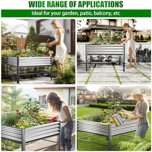 Doniks Raised Garden Bed with Legs, 48×48×32in Large Outdoor Metal Galvanized Garden Planting Box,1000lb Capacity for Vegetables Lawn Green Flowers, Fruits, Terrace