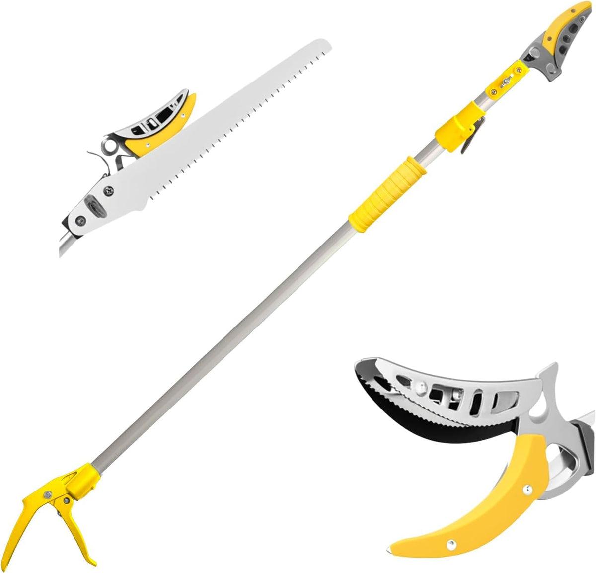 Telescopic Pole Pruner and Fruit Picker for Garden | Cuts Branches Up to 1 Inch | Rotating & Locking Head | Lightweight Aluminum Extendable Handle (3.28 to 5.25 FT),Yellow