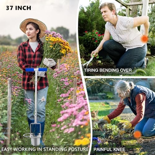 Updated Bulb Planter Long Handle for Digging, 5-in-1 Lawn and Garden Tool,sod Plugger Tool,Weeding,Soil Sampler, Transplanting,Sod Plugger Bulb Transplanting (Height Adjustable )