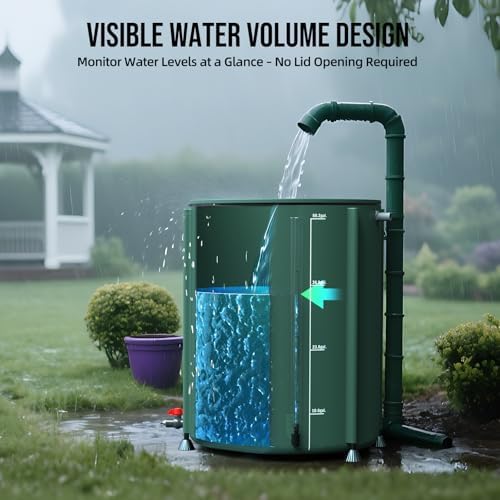 Collapsible Rain Barrel Water Collection System - 53 Gallon Portable Water Storage Tank,Foldable Rainwater Collect System Downspout, Water Catcher Container with Filter, Spigots&Overflow Kit