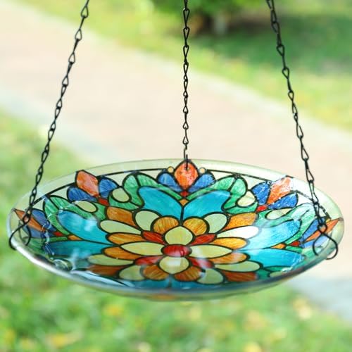 MUMTOP Hanging Glass Bird Bath Outdoors Bird Water Bowl Feeder Garden Decor