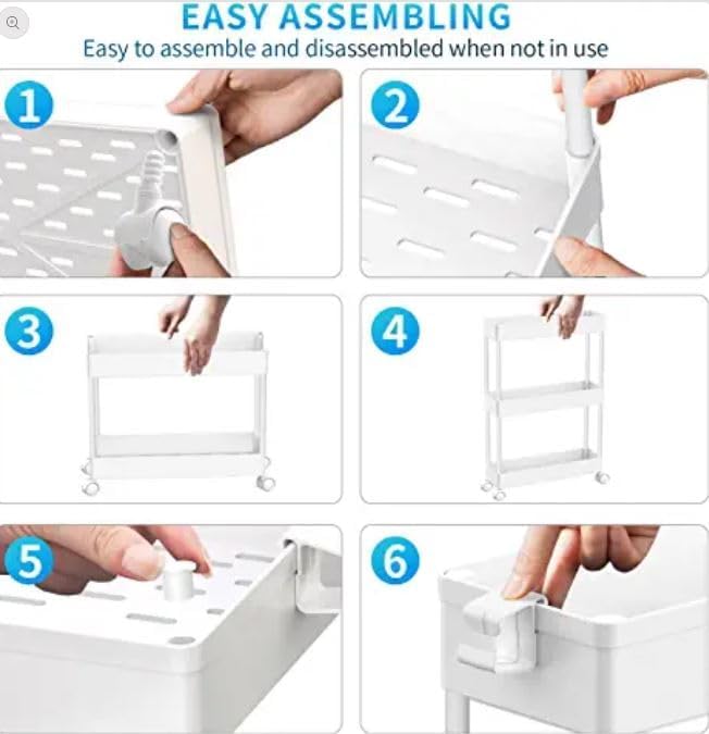 SPACEKEEPER 3 Tier Rolling Cart, Bathroom Cart Organizer with Wheels, White | Mobile Storage Cart for Laundry Room Organization,Kitchen,Office,Bathroom, Utility Cart for Snack,Craft,Art,Makeup,Nail,Toys - Field & Nook