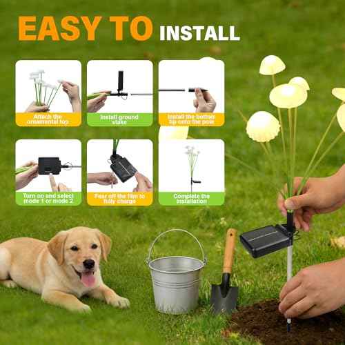 Solar Garden Lights Outdoor, 6Pack Solar Lights Garden Decor, Swaying Mushroom Lights Waterproof for Yard, Patio,Pathway Decoration,Gifts for Women,Mom(Warm White)