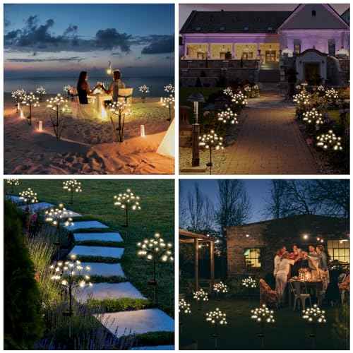 Solar Garden Lights Waterproof, Sola Lights Outdoor Decorative 4Pack,80Led Solar Powered Flowers Garden Decor,Fairy Lights for Yard,Pathway,Outside Decorations,Gardening Gifts for Women Mom