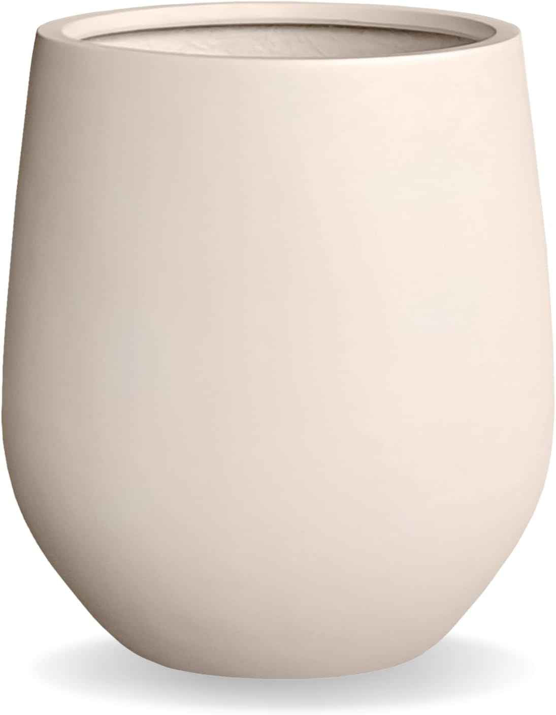 12.5" H x 11.4" D Corso Fiberstone Round Tapered Planter with Drainage Hole, Smooth Finishes, Weather Resistant for Indoor and Outdoor Use (Kilim Beige, 9" Pot Opening)