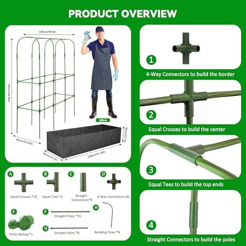 GENMOUS Garden Trellis for Climbing Plants, Cucumber Trellis with Grow Bag, 65 X 50 Inch Large Metal Trellis for Climbing Raised Bed Vegetable Outdoor