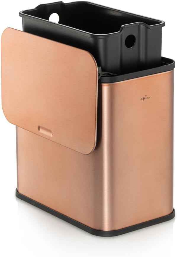 RedFactor Stainless Steel Hanging Trash Can with Lid and Inner Bucket – Slim 1.3 Gallon Odor-Free Compost Bin for Kitchen Cabinet, Countertop, Under Sink, or Bathroom (Copper)