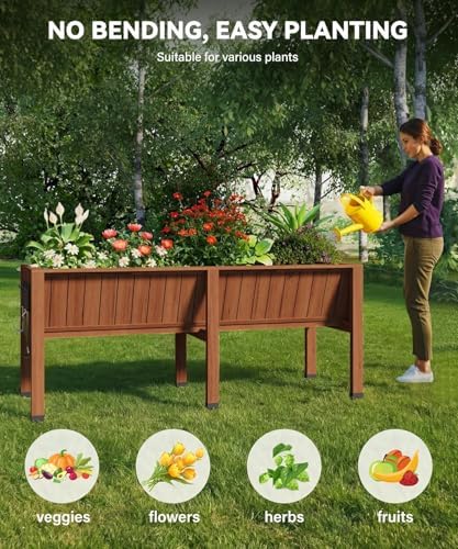 72x26x30 Inch Raised Garden Bed With Leg, Elevated Wood Planter Box Stand for Vegetables, Herbs & Flowers, 6x2x2.5 Ft Outdoor Standing Planter w/Hooks,13.7In Depth Plante for Backyard, Patio, Balcony