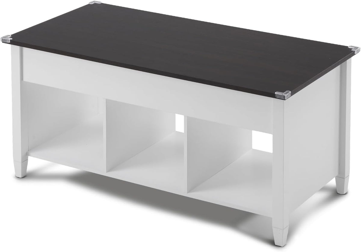 VINGLI 39" Lift Top Coffee Table, White & Dark Brown