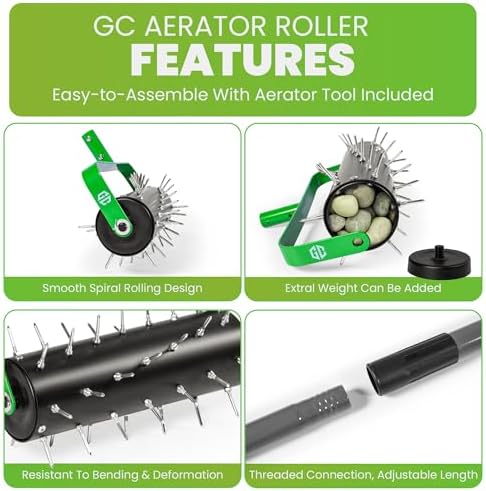 Manual Lawn Aerator Roller Tool 42 Steel Spikes, 57-in Rolling Lawn Aerator