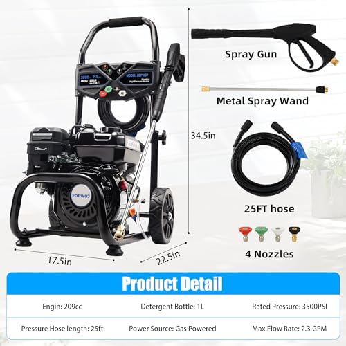 3500 PSI Gas Pressure Washer, 2.3 GPM โ Heavy Duty High Power with