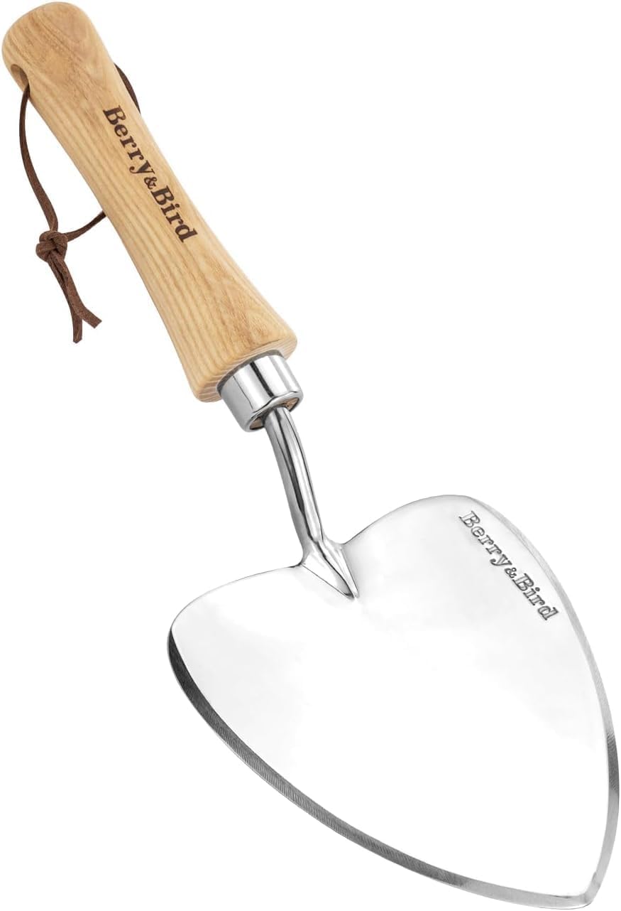 Berry&Bird Perennial Trowel, Oversized Garden Potting Trowel with Sharp Blade Wood Hand Shovel, Stainless Steel Planting Trowel Gardening Tool for Roots,Planting,Digging,Transplanting and Cutting