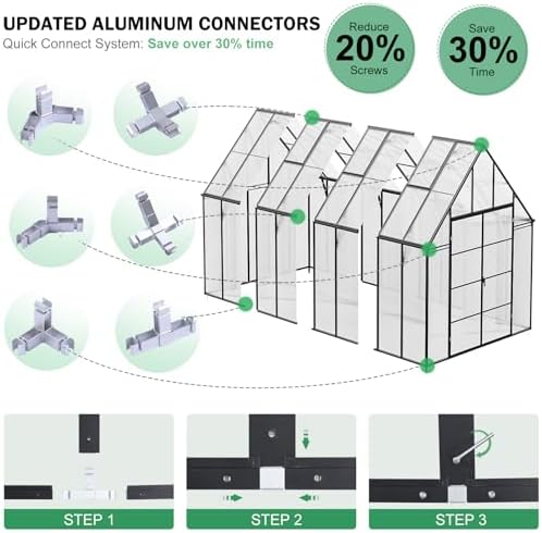 16x10x10 FT Large Greenhouse for Outdoor, Easy Assembly Aluminum Frame Heavy Duty Green House with Transparent Roof Vents Lockable Swing Door Walk in Greenhouses for Garden Plant Flowers