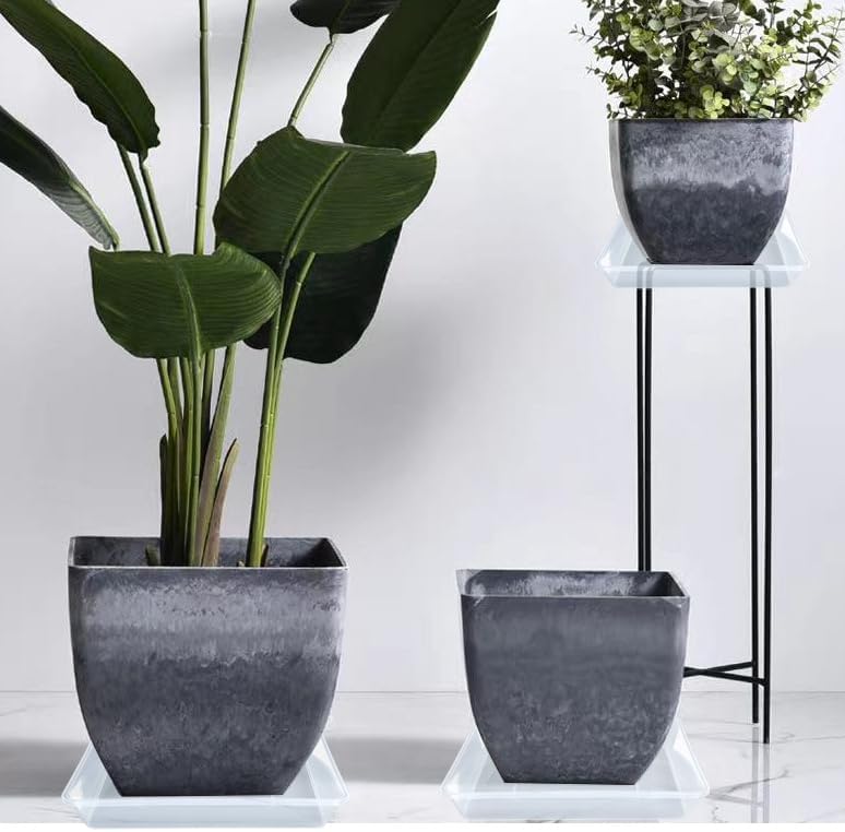 LWALRS Square Plant Saucer 8 Inch 5 Pack, Thick Clear Plastic Flower