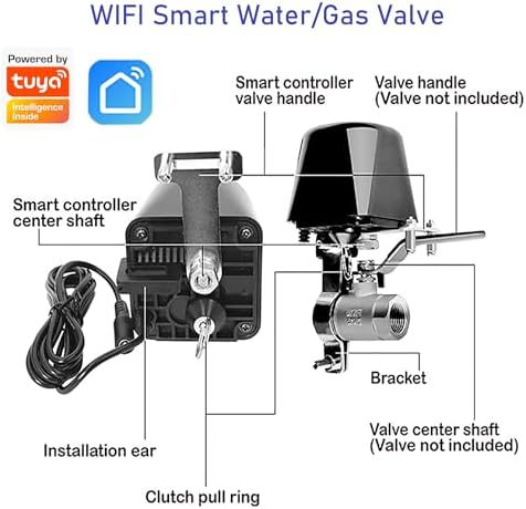 Smart Water Valve: WiFi Gas Shut Off Valve Controller, Water Valve Shutoff Timer, App Remote Control, Compatible with Amazon Alexa Google Home, for Kitchen Garden Farm