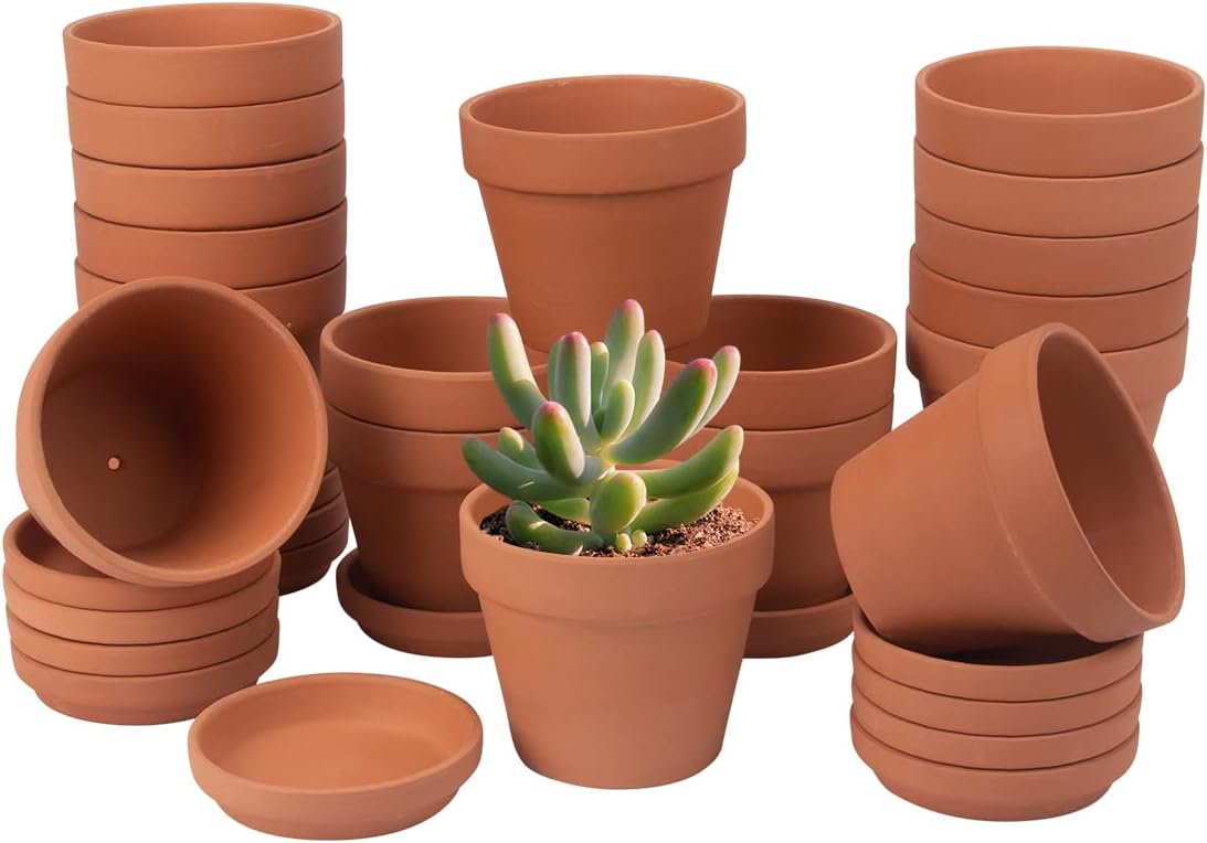 17 Pack 4" Terracotta Planter Pots with Saucer - Clay Ceramic Cactus & Succulent Flower Nursery Garden Pots (4")