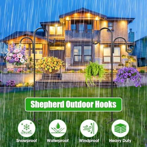 79 Inch Double Shepherds Hooks for Outdoor, Heavy Duty Bird Feeder Pole with 5 Prong Base for Hanging Lantern, Hummingbird Feeder, Lightweight Plant, Shepherd Hook for Bird Feeder for Outside, 2 Packs