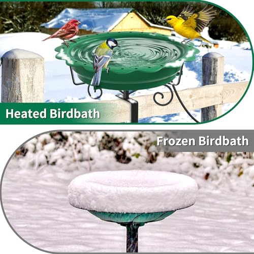 Heated Bird Bath for Deck Railing, Powerful 100W Thermostatically Controlled Heated Bird Baths for Outdoors for Winter, Heated Birdbath Water Heater for Outside Garden Yard Patio Lawn (Green)