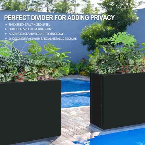 Metal Tall Long Planter Box Large Rectangular Planter Flower Pot with Drainage Holes for Indoor Outdoor Deck Porch Garden Home Patio Front Door (Black, 28" L x 9" W x 26" H)