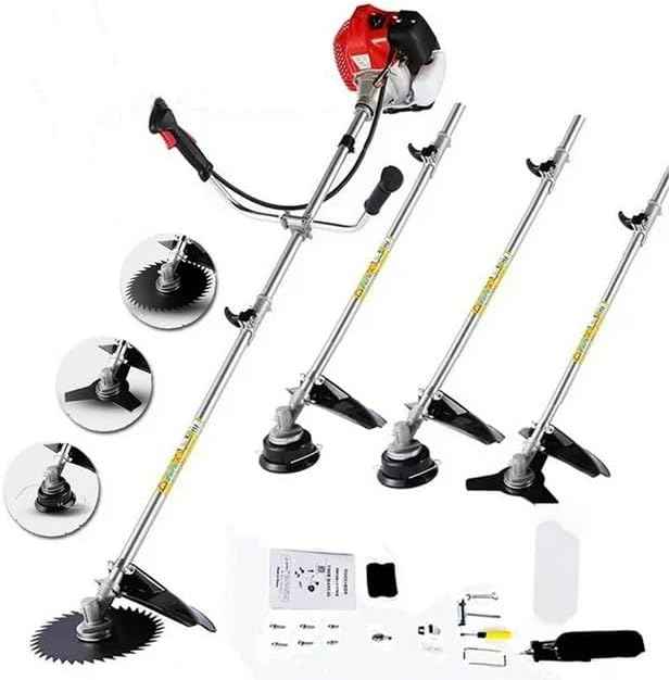 58CC Weed Wacker Brush Cutter, Gas Powered String Trimmer 4-in-1 Gas Weed Eater with 4 Detachable Heads Straight Shaft 2-Cycle for Weed, Brush(Orange)