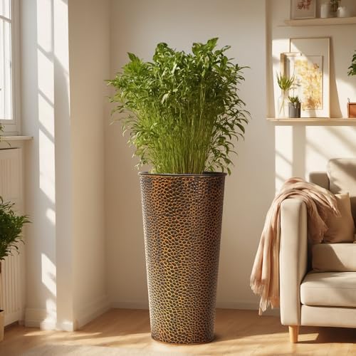 KOL 25" H. Metal Hand-Hammered Planters with Inner Pots 2-Pack, Bronze