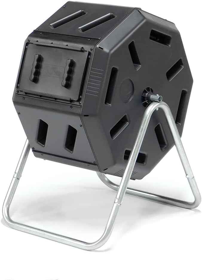 FCMP Outdoor IM2000 Tumbling Composter Canadian-Made, 100% Recycled Resin - Outdoor Rotating Compost Tumbler Bin for Garden, Kitchen, and Yard Waste, Black (22 Gallon)