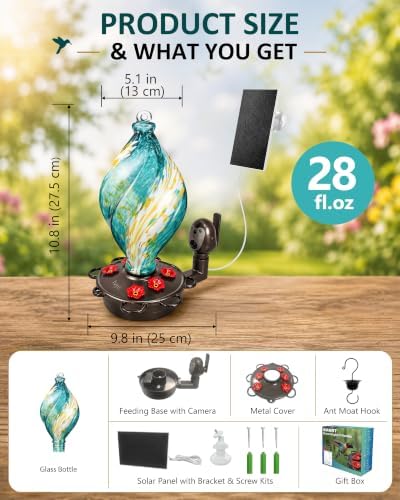 LUJII Smart Hummingbird Feeder with Camera for Outdoor Hanging, Hand