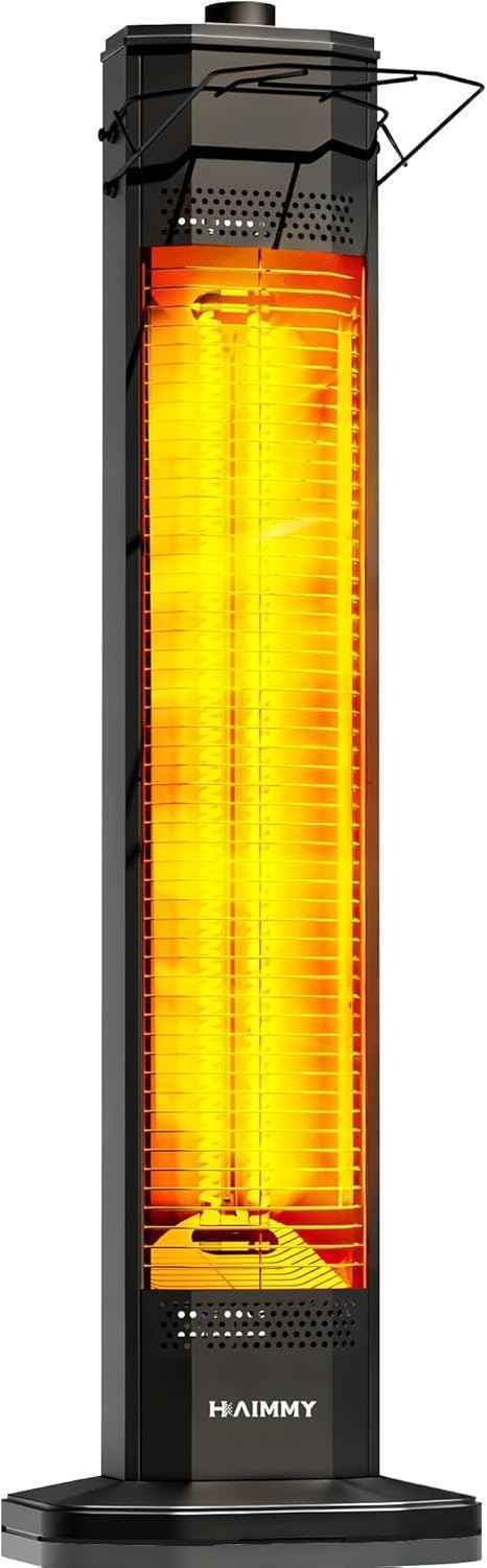 Outdoor Electric Patio Heater, Haimmy 34- inch Outdoor Electric Patio Heater, 1500W Instant Heating, 3 Heat Levels, Tip-Over & Overheat Protection, IPX5 Waterproof Portable Garage Heater Porch Indoor