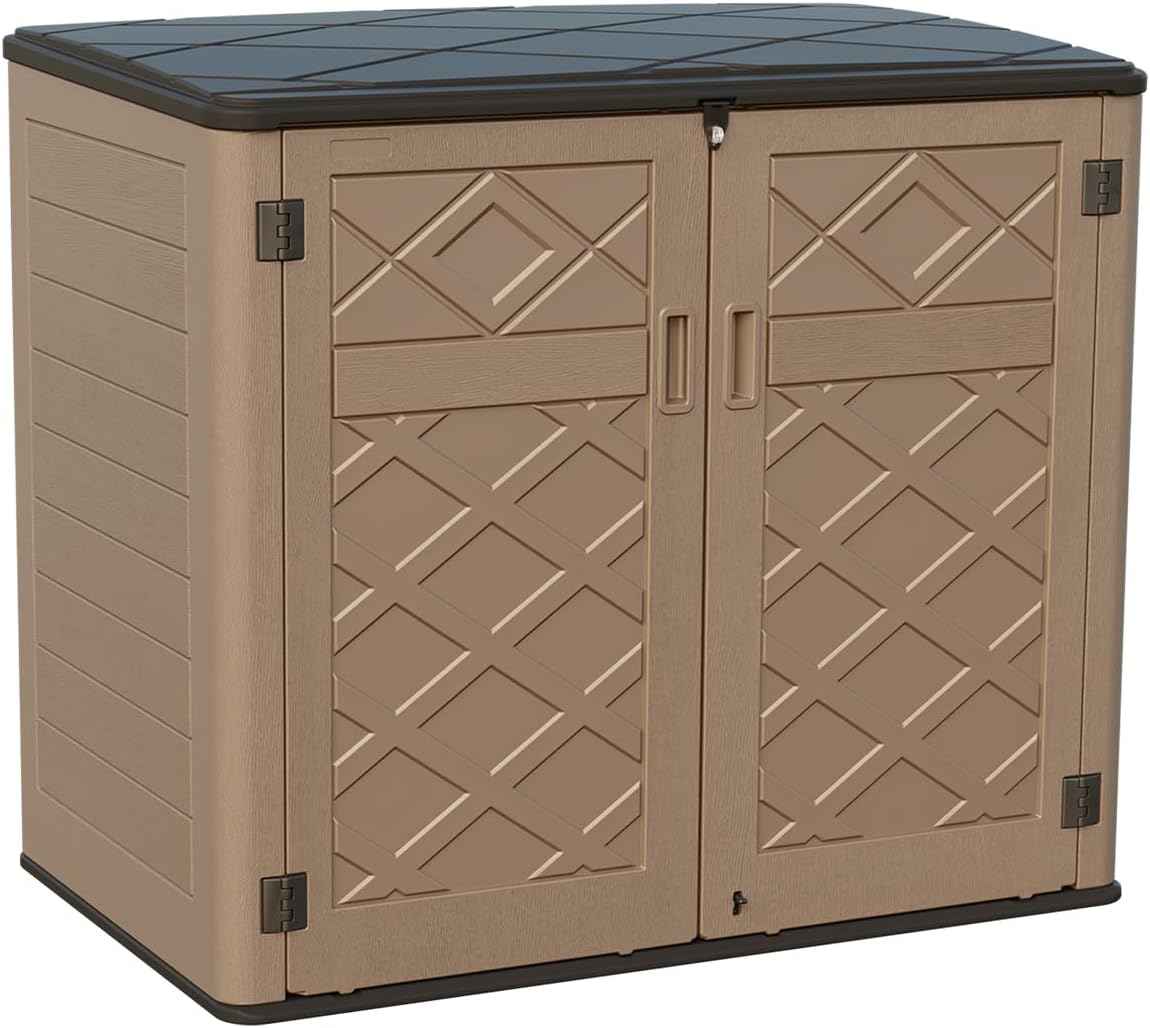 KINYING Larger Outdoor Storage Shed Weather Resistance, Resin Sheds & Outdoor Storage for Garden, Patios, Backyards, 48 Cu.Ft Tool Shed for Garbage Cans, Lawn Mower, Garden Tools,Brown