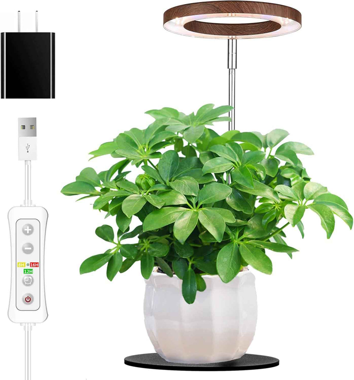 yadoker 72 LEDs Plant Grow Light for Indoor Plant,Aluminum Walnut Wood Grain Desk LED Grow Light, Height Adjustable,6.3" Aluminum Housing,Automatic Timer with 8/12/16 Hours,10-Level Brightnes
