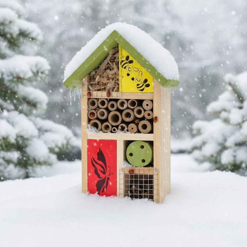 Premium Bug Hotel Kit Cedar Wood Insect Hotel Insect House - Backyard Bee House, Nesting Habitat Shelters, Garden Shelter for Bees, Butterflies, Bugs,Heavy Duty Thickness Colorful