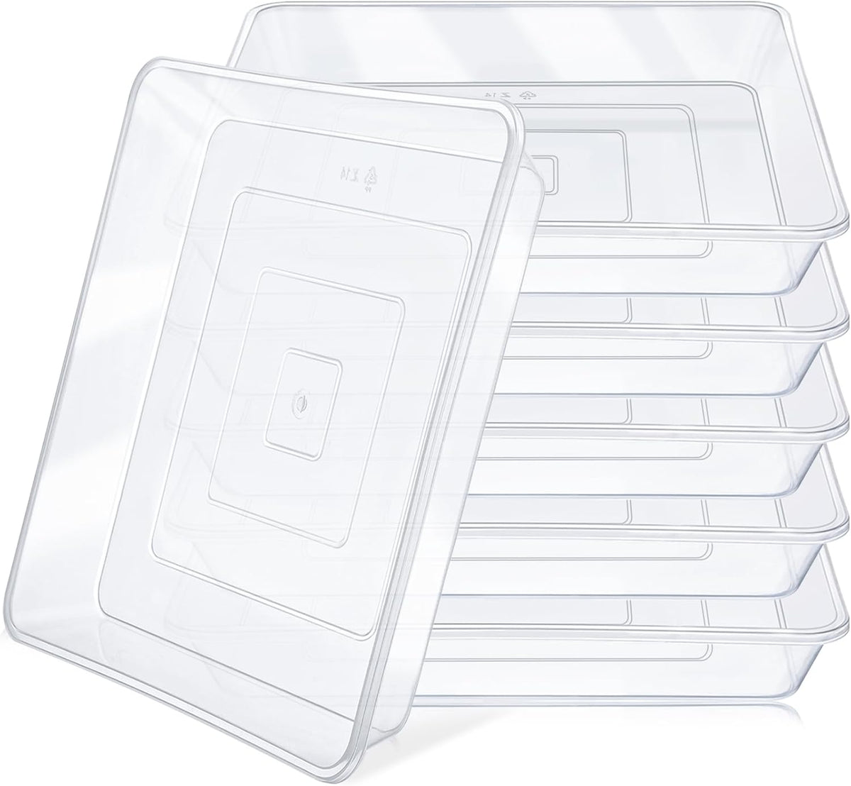 GREANER 14 Inch of Plastic Plant Saucer, 6 PCS Durable Plant Trays for Indoors, Square Plant Water Dray Tray, Plant Water Catcher Drip Dishes, Clear Drip Trays for Indoors & Outdoor Plants