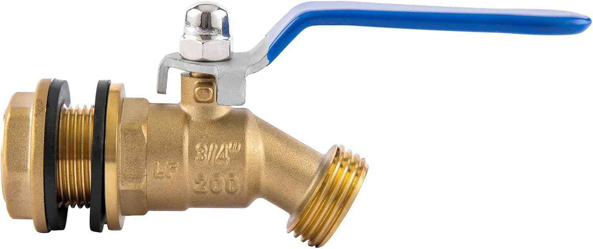 BILAL Brass Water Container/Rain Barrel Spigot, 3/4" GHT Male Threaded Quarter Turn Ball Valve with Bulkhead Fitting, Rain Barrel Kit for Garden Hose Thread Connection, 5 55 Gallon Bucket