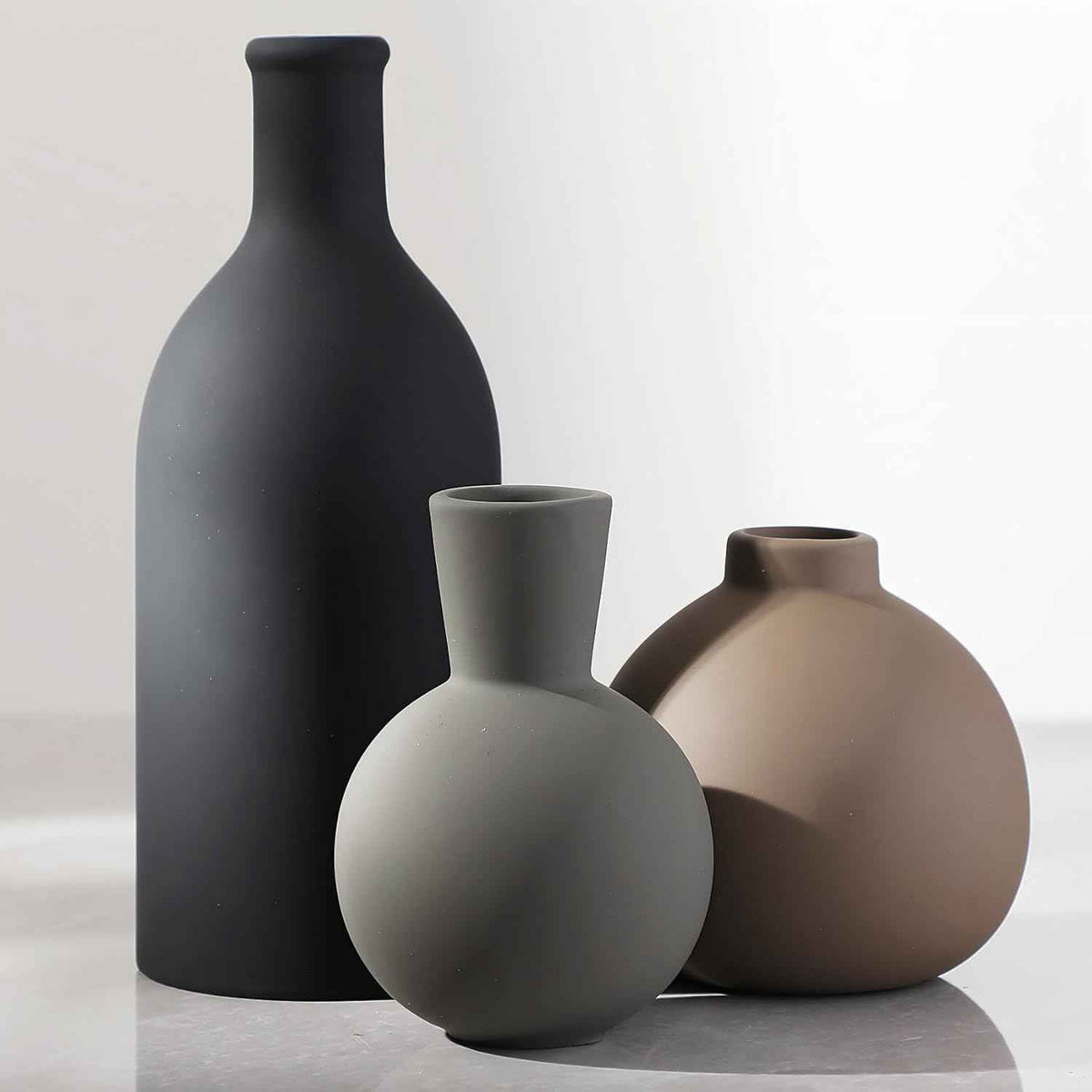 Ceramic Vase Set of 3 | Neutral Vases Home Decor | Modern Flower Pottery Vases Rustic Farmhouse Vase for Table Entryway Mantel Centerpiece Bookshelf Living Room Bathroom Bedroom -Multicolor Large