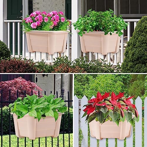 ORIMERC 9.8 inch 4 Pack Wall Hanging Planters Pots for Indoor Plants Wall Plants Holder with Drainage Hole Balcony Planters Railing Hanging Pot Fence Vertical Living Mount Outdoor with Hooks/Screws